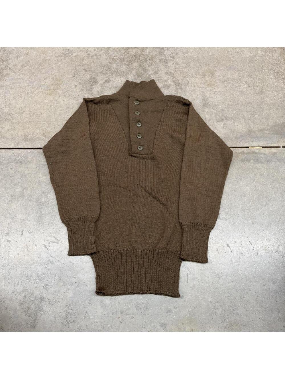 vintage military brown wool brown henley 5 button knit sweater size medium